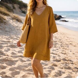 Bryn Walker Monarch 100% Linen Tunic Dress sz M Coastal Minimalist Lagenlook